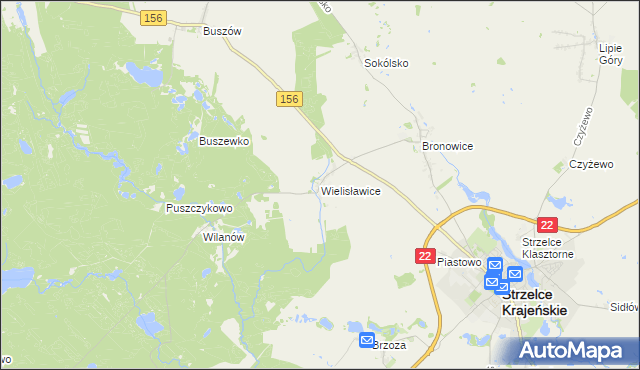 mapa Wielisławice gmina Strzelce Krajeńskie, Wielisławice gmina Strzelce Krajeńskie na mapie Targeo