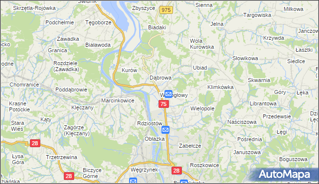 mapa Wielogłowy gmina Chełmiec, Wielogłowy gmina Chełmiec na mapie Targeo