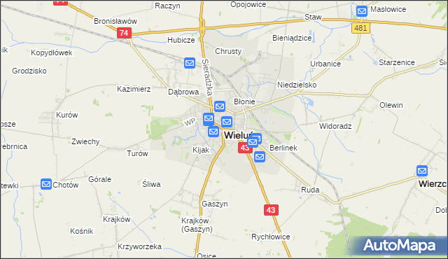 mapa Wieluń, Wieluń na mapie Targeo