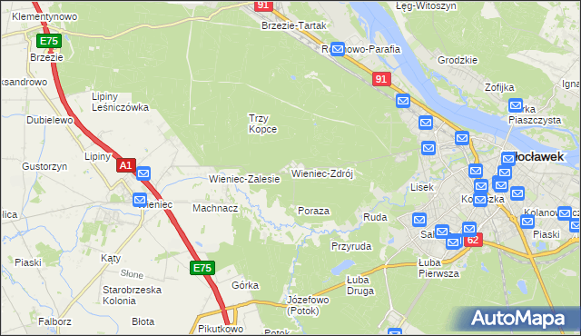 mapa Wieniec-Zdrój, Wieniec-Zdrój na mapie Targeo