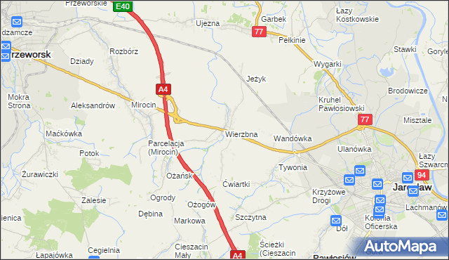 mapa Wierzbna gmina Pawłosiów, Wierzbna gmina Pawłosiów na mapie Targeo