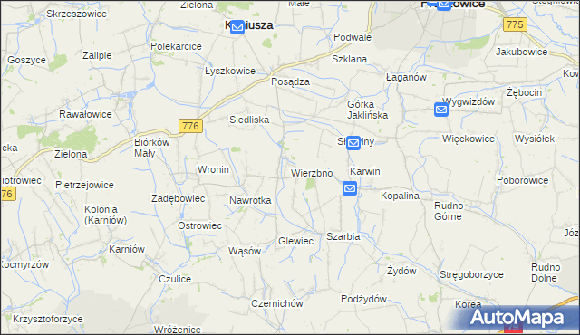 mapa Wierzbno gmina Koniusza, Wierzbno gmina Koniusza na mapie Targeo