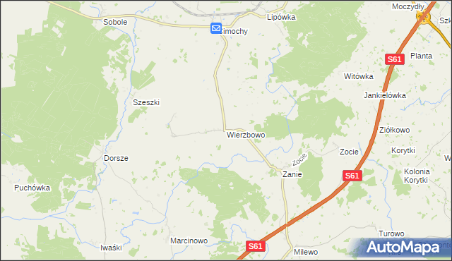 mapa Wierzbowo gmina Kalinowo, Wierzbowo gmina Kalinowo na mapie Targeo