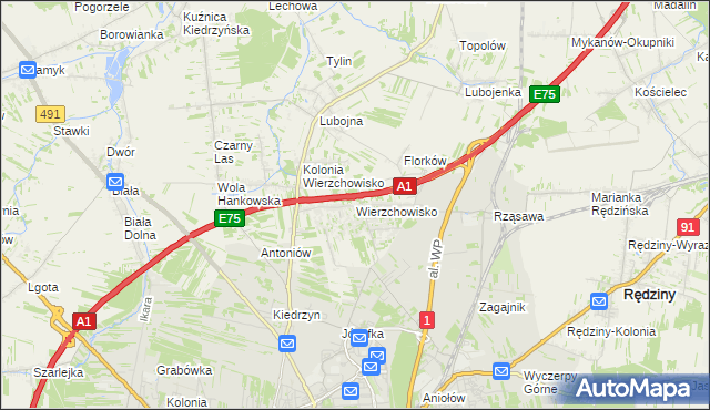 mapa Wierzchowisko gmina Mykanów, Wierzchowisko gmina Mykanów na mapie Targeo