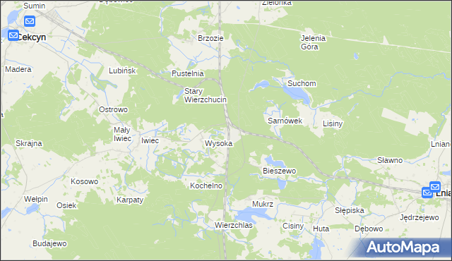 mapa Wierzchucin gmina Cekcyn, Wierzchucin gmina Cekcyn na mapie Targeo