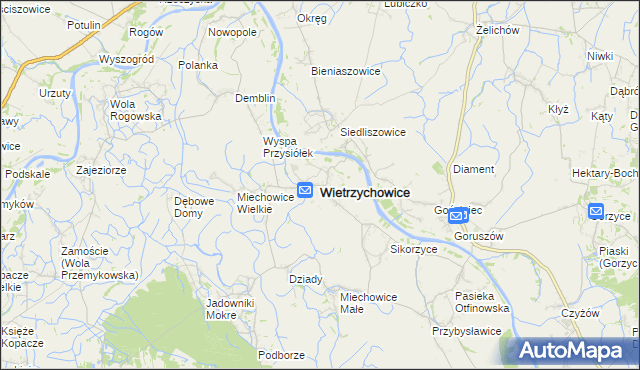mapa Wietrzychowice powiat tarnowski, Wietrzychowice powiat tarnowski na mapie Targeo