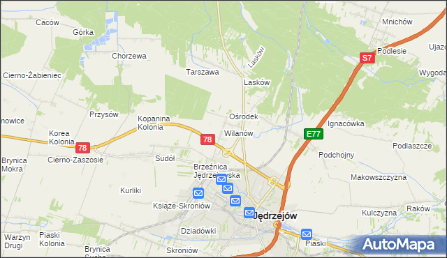 mapa Wilanów gmina Jędrzejów, Wilanów gmina Jędrzejów na mapie Targeo