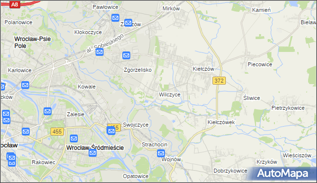 mapa Wilczyce gmina Długołęka, Wilczyce gmina Długołęka na mapie Targeo