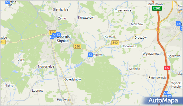 mapa Wilczyn gmina Oborniki Śląskie, Wilczyn gmina Oborniki Śląskie na mapie Targeo