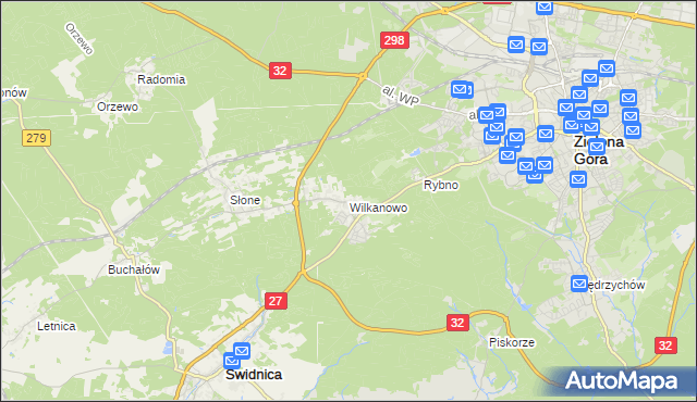 mapa Wilkanowo gmina Świdnica, Wilkanowo gmina Świdnica na mapie Targeo