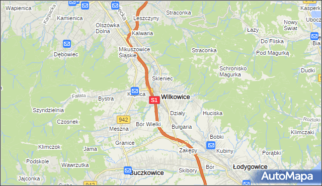 mapa Wilkowice powiat bielski, Wilkowice powiat bielski na mapie Targeo