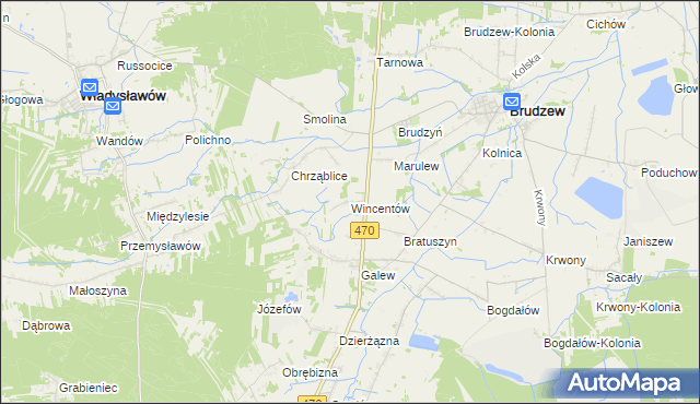 mapa Wincentów gmina Brudzew, Wincentów gmina Brudzew na mapie Targeo