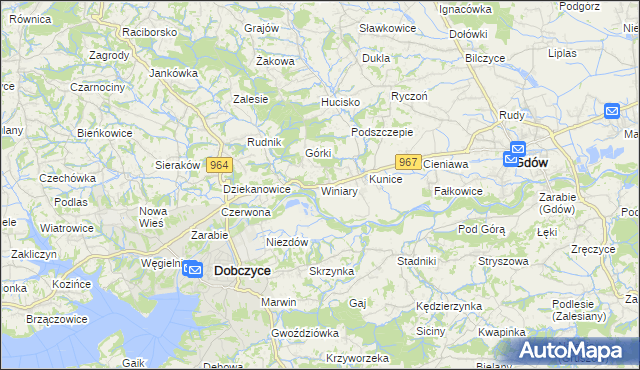 mapa Winiary gmina Gdów, Winiary gmina Gdów na mapie Targeo