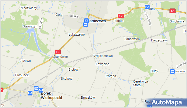 mapa Wojciechowo gmina Jaraczewo, Wojciechowo gmina Jaraczewo na mapie Targeo