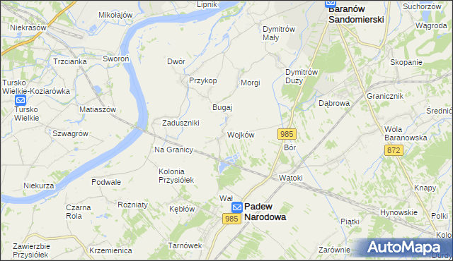 mapa Wojków gmina Padew Narodowa, Wojków gmina Padew Narodowa na mapie Targeo