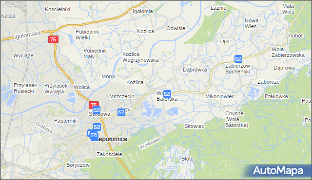 mapa Wola Batorska, Wola Batorska na mapie Targeo