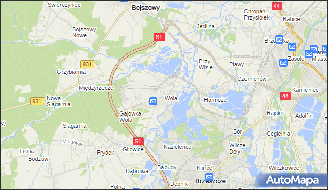 mapa Wola gmina Miedźna, Wola gmina Miedźna na mapie Targeo