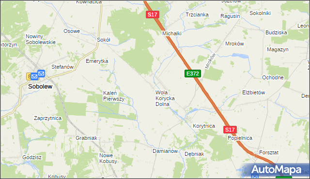 mapa Wola Korycka Dolna, Wola Korycka Dolna na mapie Targeo