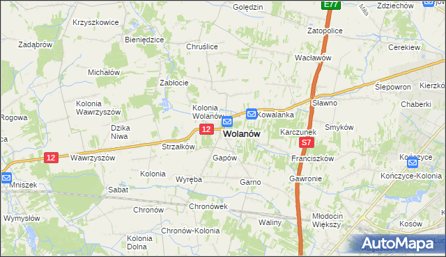 mapa Wolanów powiat radomski, Wolanów powiat radomski na mapie Targeo