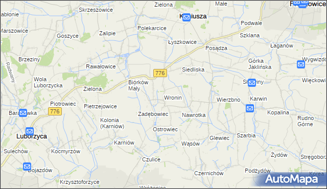 mapa Wronin gmina Koniusza, Wronin gmina Koniusza na mapie Targeo