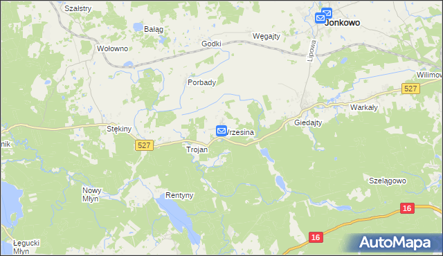 mapa Wrzesina gmina Jonkowo, Wrzesina gmina Jonkowo na mapie Targeo