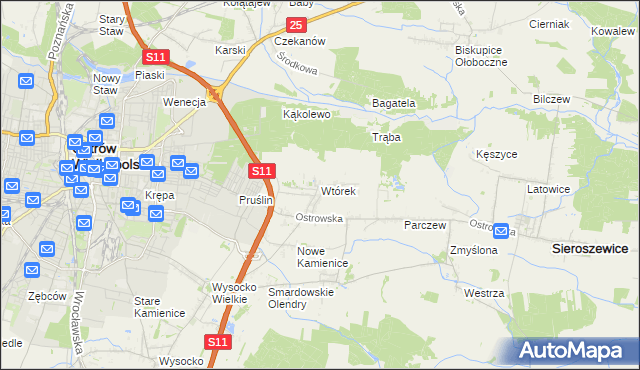 mapa Wtórek gmina Ostrów Wielkopolski, Wtórek gmina Ostrów Wielkopolski na mapie Targeo