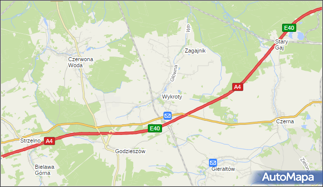 mapa Wykroty gmina Nowogrodziec, Wykroty gmina Nowogrodziec na mapie Targeo