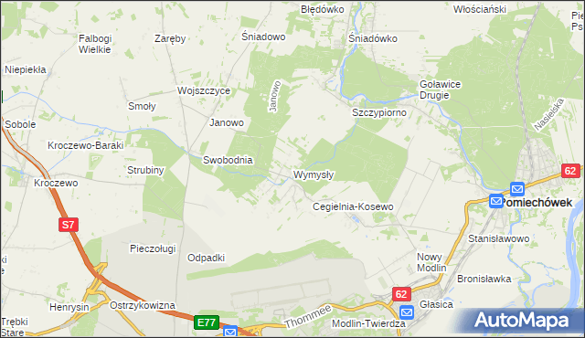 mapa Wymysły gmina Pomiechówek, Wymysły gmina Pomiechówek na mapie Targeo