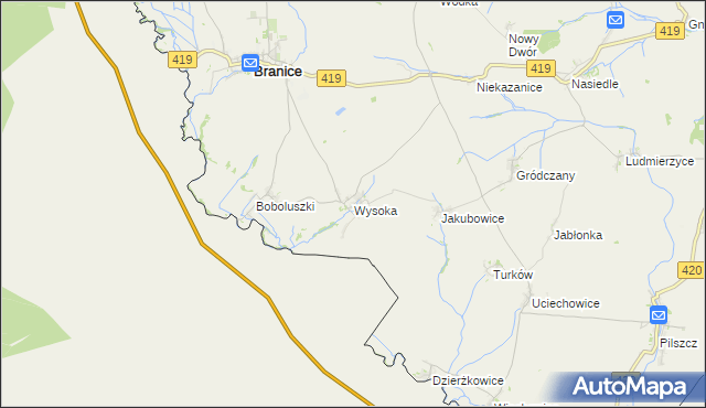 mapa Wysoka gmina Branice, Wysoka gmina Branice na mapie Targeo