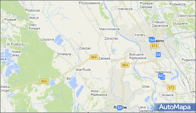 mapa Zabawa gmina Radłów, Zabawa gmina Radłów na mapie Targeo