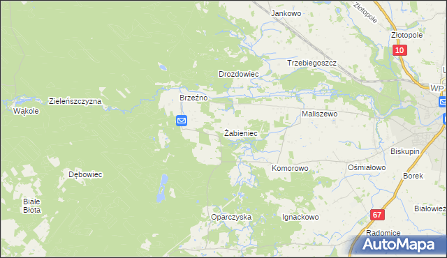 mapa Żabieniec gmina Lipno, Żabieniec gmina Lipno na mapie Targeo