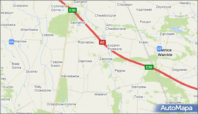 mapa Zaborów gmina Uniejów, Zaborów gmina Uniejów na mapie Targeo