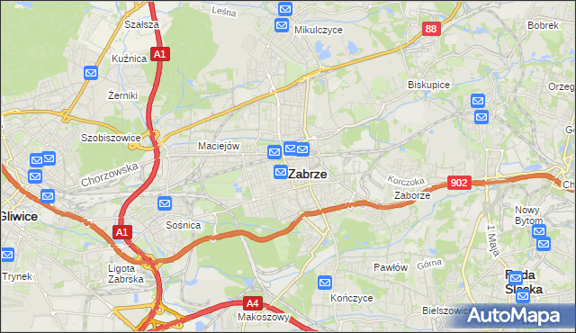 mapa Zabrza, Zabrze na mapie Targeo