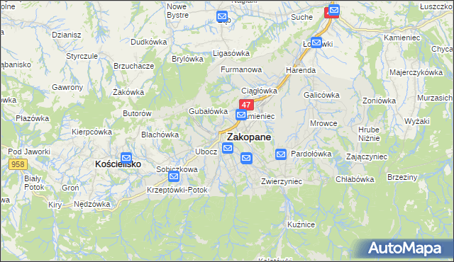 mapa Zakopanego, Zakopane na mapie Targeo