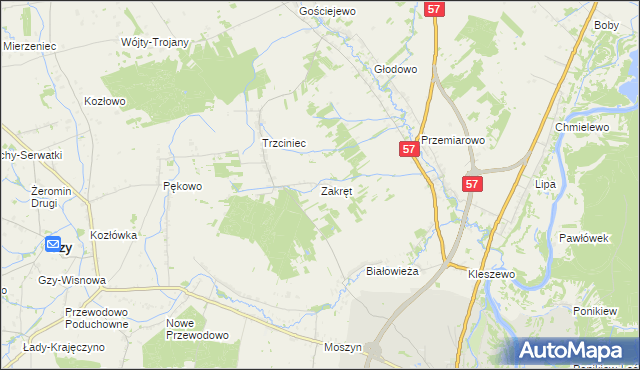 mapa Zakręt gmina Pułtusk, Zakręt gmina Pułtusk na mapie Targeo