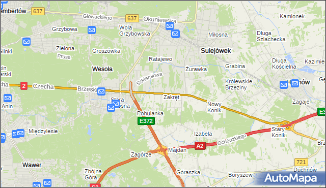 mapa Zakręt gmina Wiązowna, Zakręt gmina Wiązowna na mapie Targeo