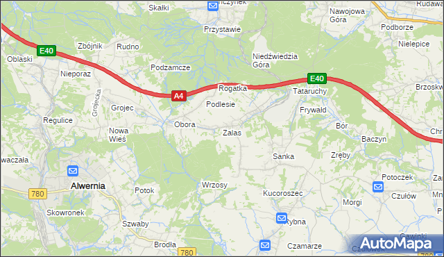 mapa Zalas gmina Krzeszowice, Zalas gmina Krzeszowice na mapie Targeo