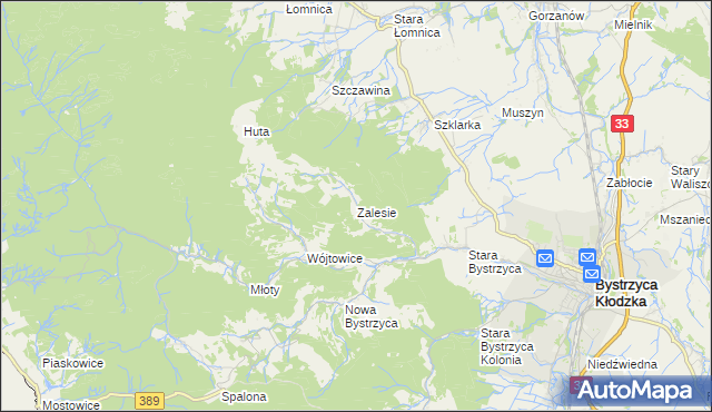 mapa Zalesie gmina Bystrzyca Kłodzka, Zalesie gmina Bystrzyca Kłodzka na mapie Targeo