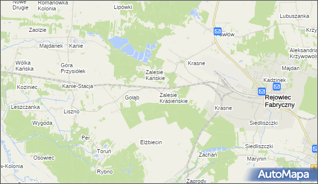 mapa Zalesie Krasieńskie, Zalesie Krasieńskie na mapie Targeo