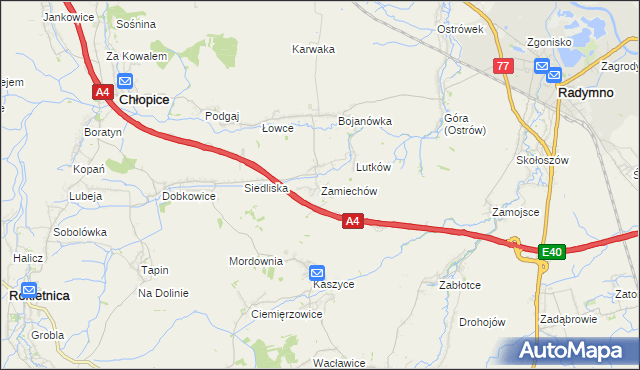 mapa Zamiechów, Zamiechów na mapie Targeo