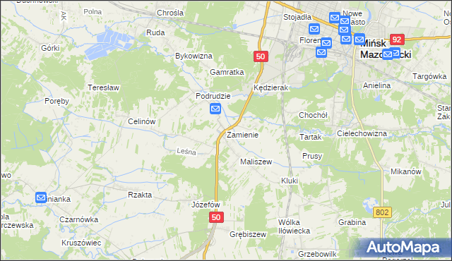 mapa Zamienie gmina Mińsk Mazowiecki, Zamienie gmina Mińsk Mazowiecki na mapie Targeo