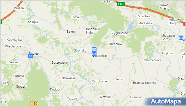 mapa Zapolice powiat zduńskowolski, Zapolice powiat zduńskowolski na mapie Targeo