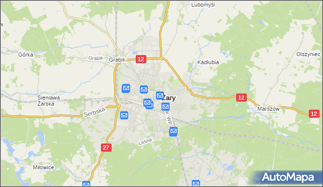 mapa Żary, Żary na mapie Targeo