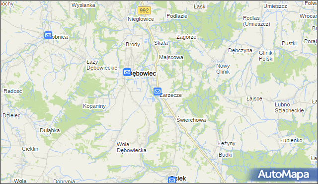 mapa Zarzecze gmina Dębowiec, Zarzecze gmina Dębowiec na mapie Targeo