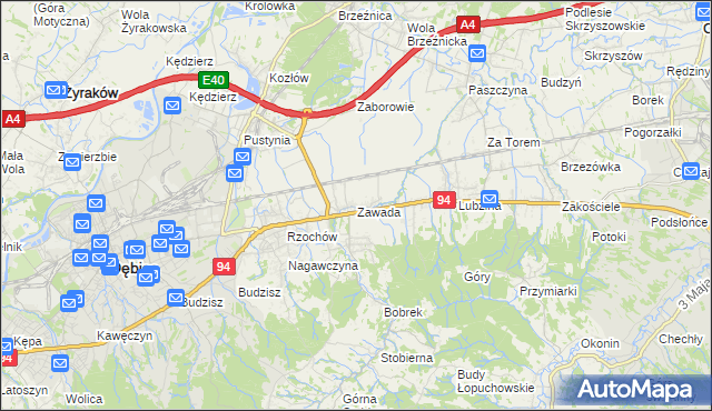 mapa Zawada gmina Dębica, Zawada gmina Dębica na mapie Targeo