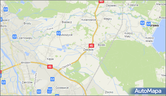 mapa Zawada gmina Turawa, Zawada gmina Turawa na mapie Targeo