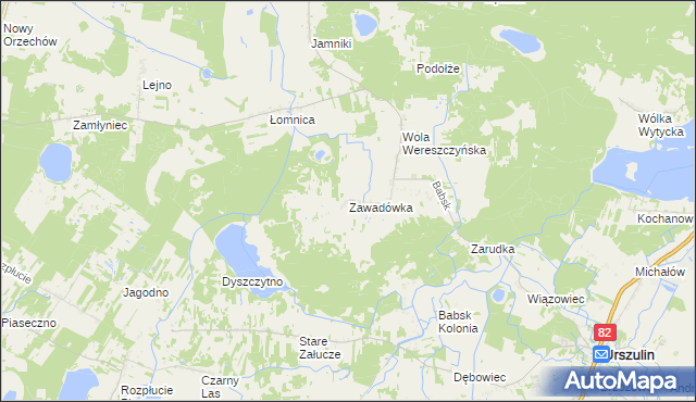 mapa Zawadówka gmina Urszulin, Zawadówka gmina Urszulin na mapie Targeo