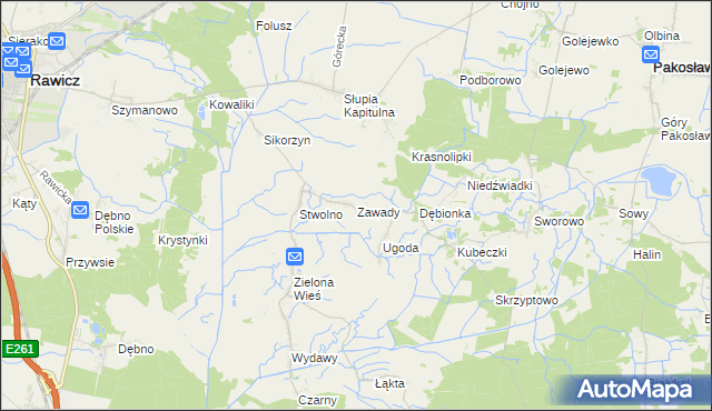 mapa Zawady gmina Rawicz, Zawady gmina Rawicz na mapie Targeo