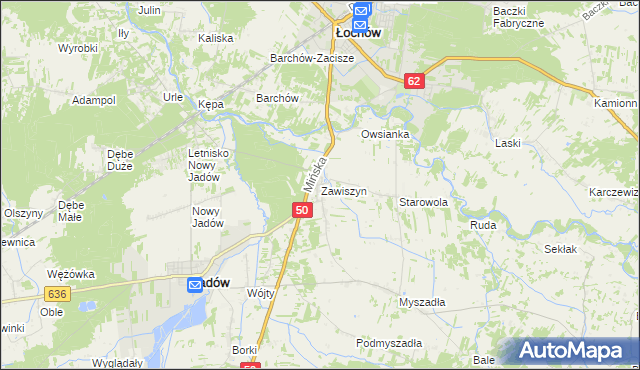 mapa Zawiszyn gmina Jadów, Zawiszyn gmina Jadów na mapie Targeo