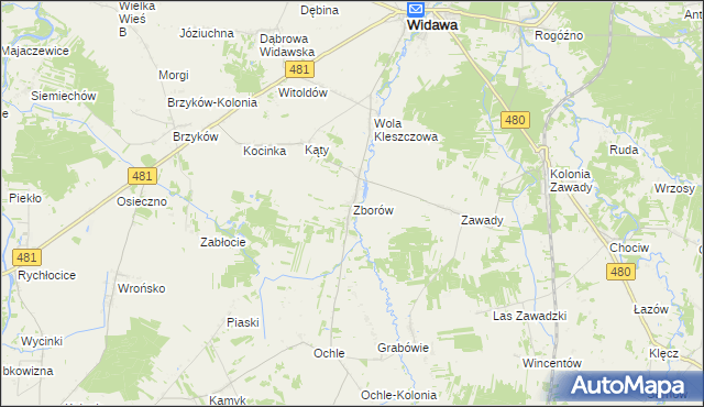 mapa Zborów gmina Widawa, Zborów gmina Widawa na mapie Targeo